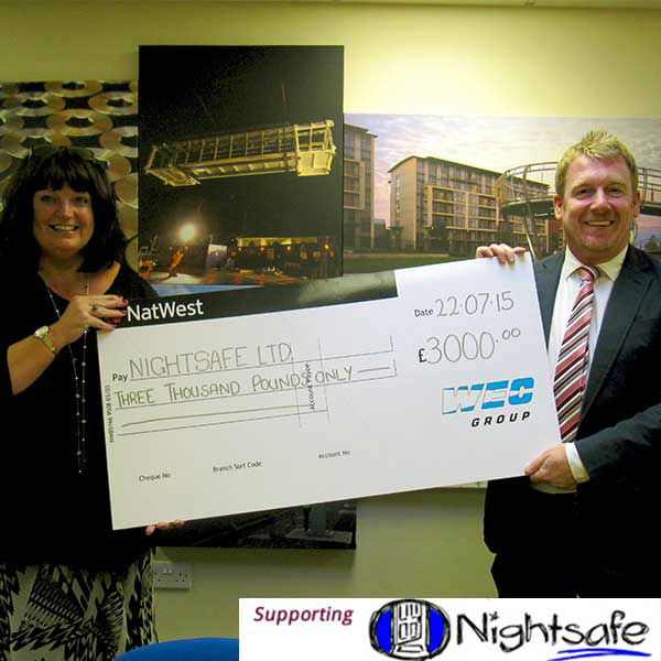 Wayne Wild handing cheque to nightsafe