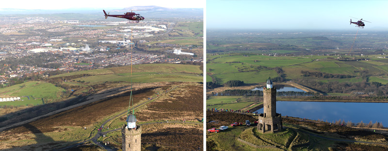 Darwen tower dome being installed