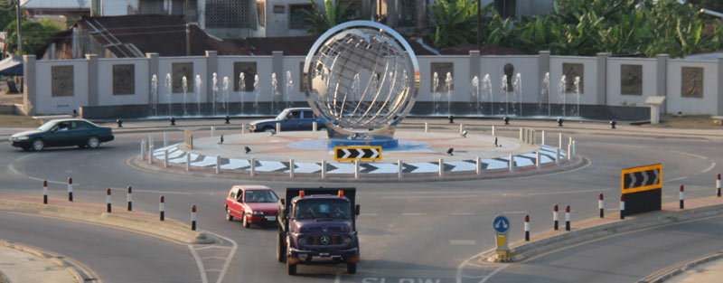 Globe sculpture on a roundabout in Uyo