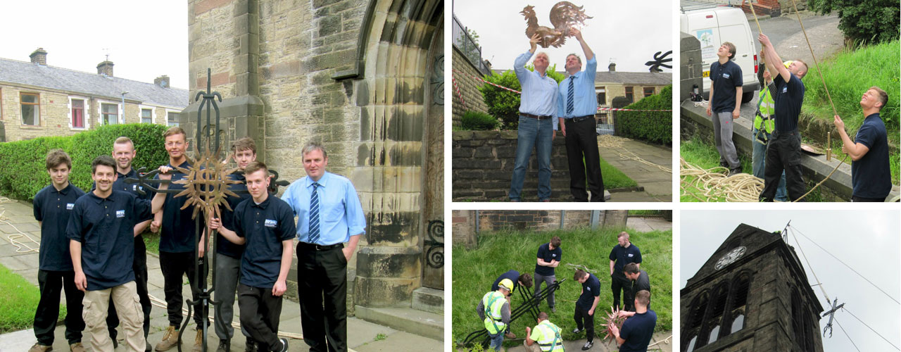 WEC Group apprentices with St Cuthberts weathervane